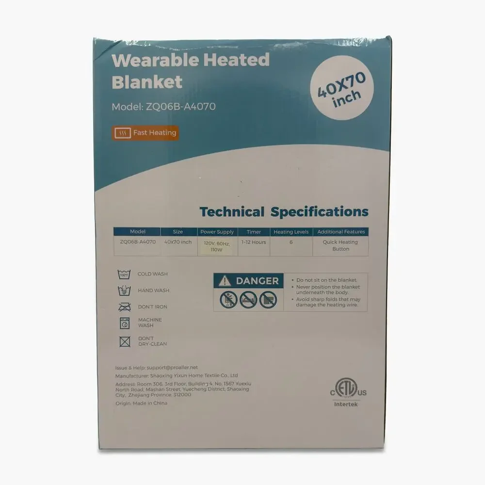 NWT FIGERM Flannel & Sherpa Wearable Heated Electric Blanket (40x70